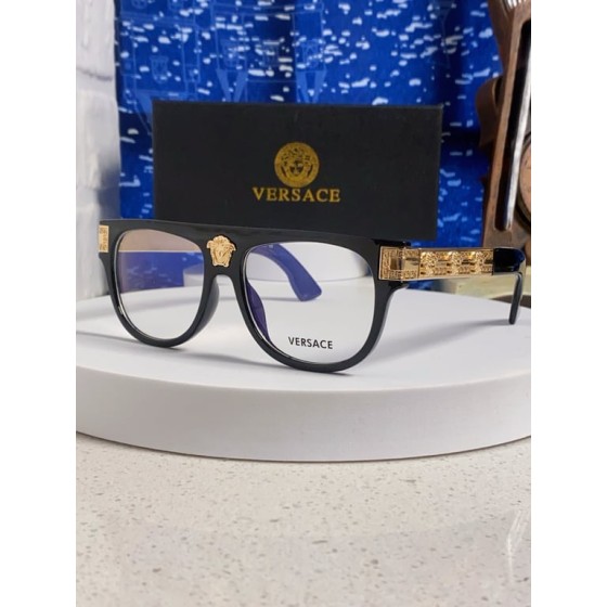 Versace Black Square Optical Glasses with Gold Medusa and Greek Key Temples